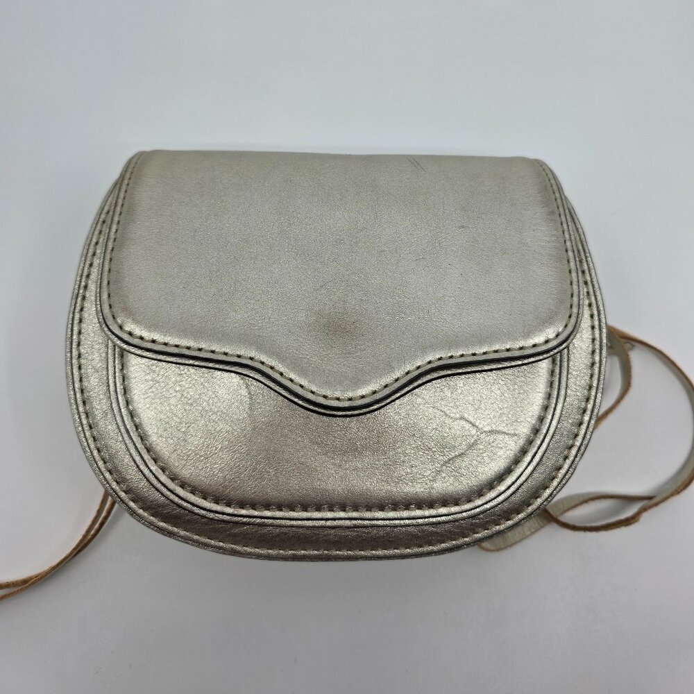 Rebecca Minkoff Gold Metallic Leather Double-Zip Mini Saddle Crossbody Bag